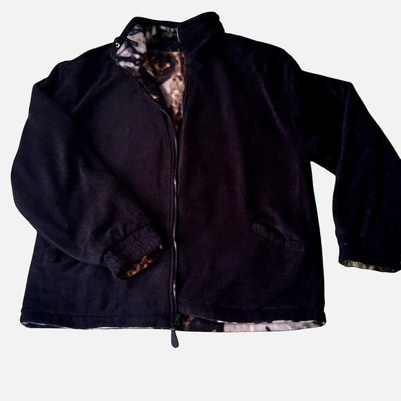 Woodland Creek Reversible  Black& Camouflage Fleece Zip Jacket, Men’s XXL - Picture 1 of 7